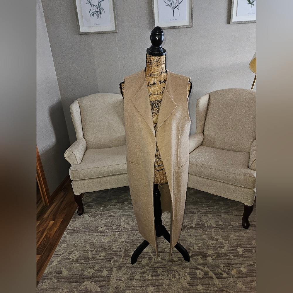 Tan Sleeveless Long Vest Zara Medium